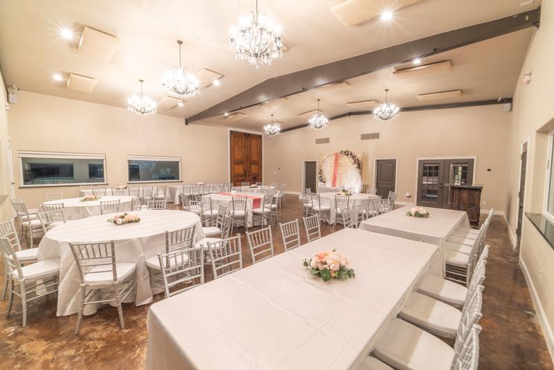 Long banquet tables in the grand hall