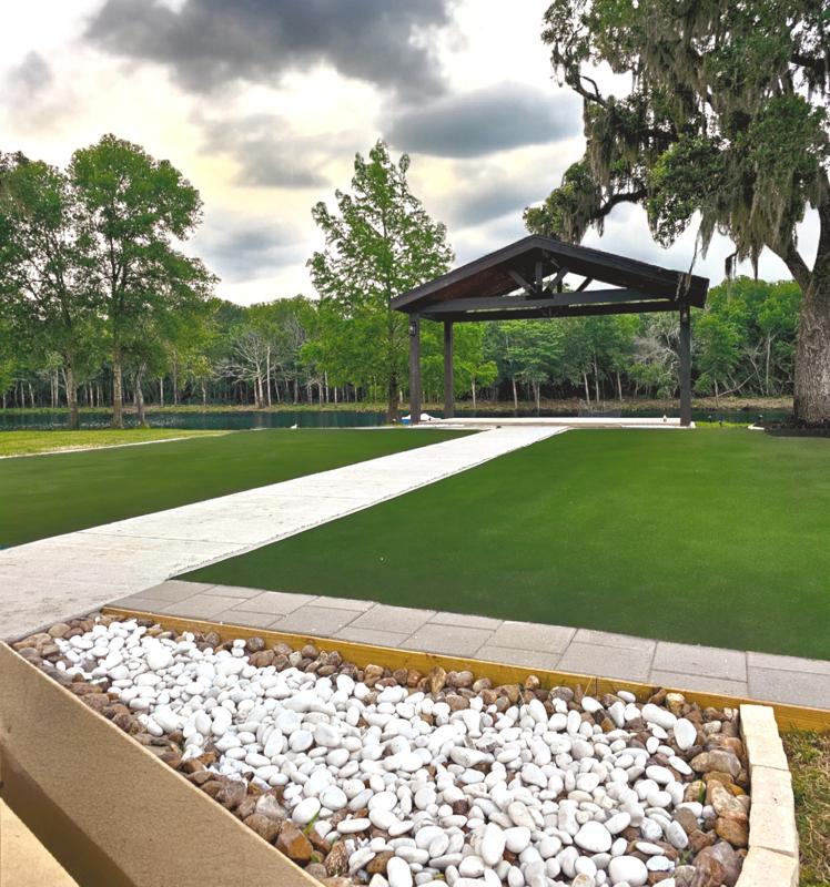 Pavilion and lawn beside the lake